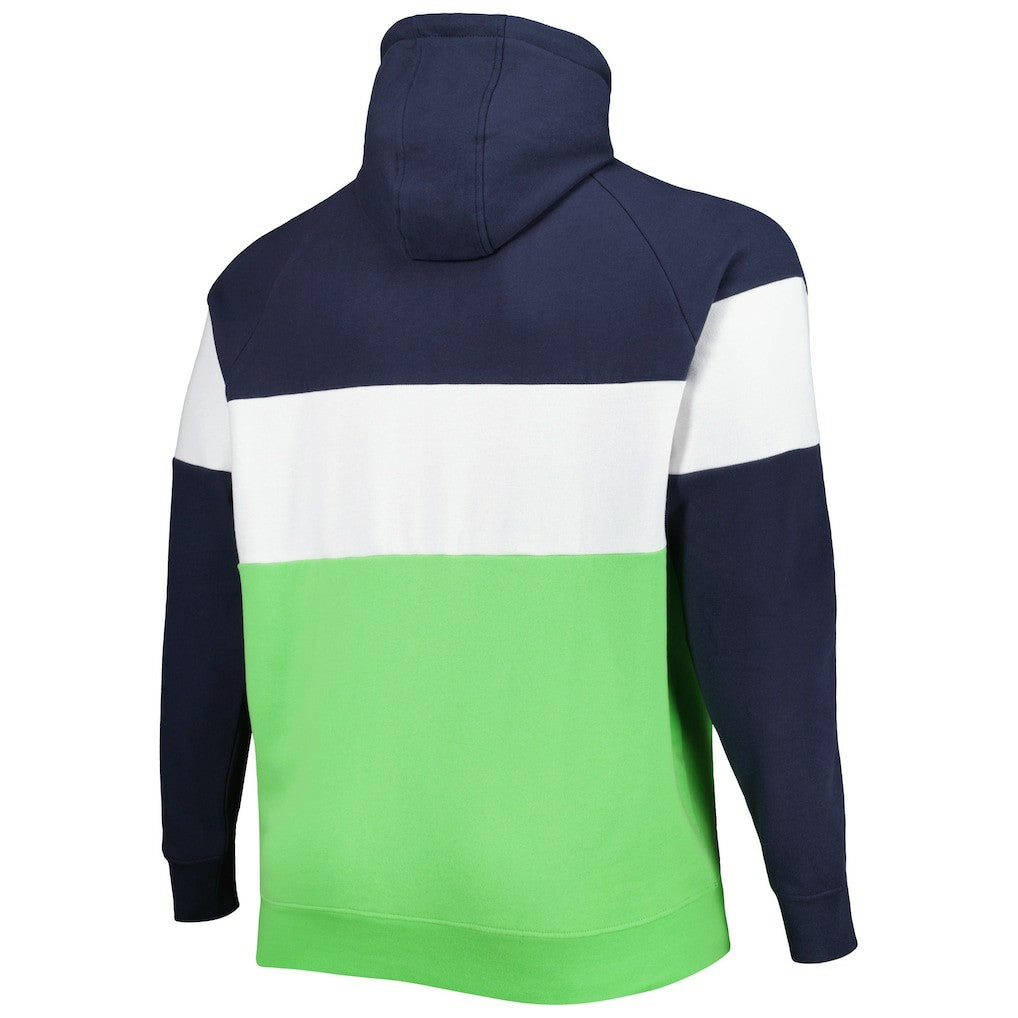 Seattle Seahawks New Era Big & Tall Current Team Colorblock Fleece Raglan Pullover Hoodie - College Navy/Neon Green online