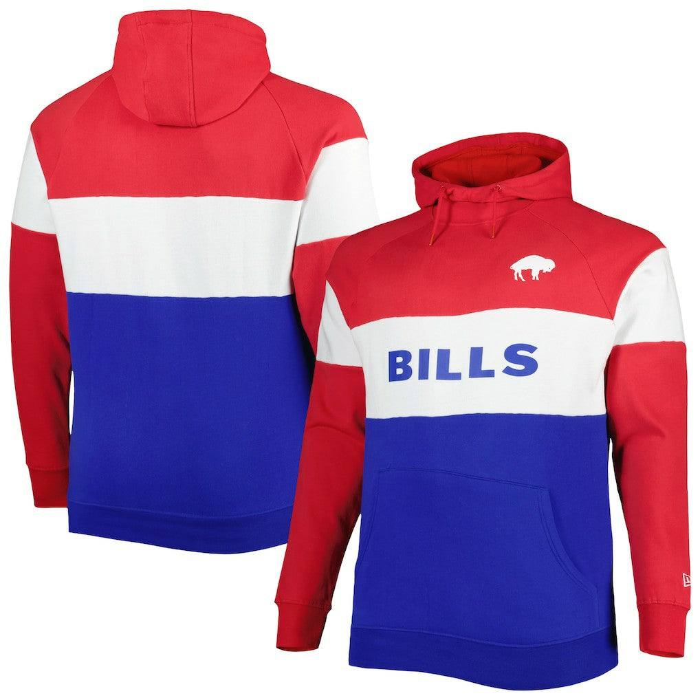 Buffalo Bills New Era Big & Tall Throwback Colorblock Fleece Raglan Pullover Hoodie - Red/Royal outlet