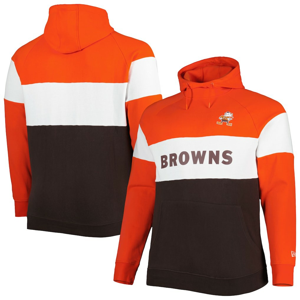 Cleveland Browns New Era Big & Tall Throwback Colorblock Fleece Raglan Pullover Hoodie - Orange/Brown discount
