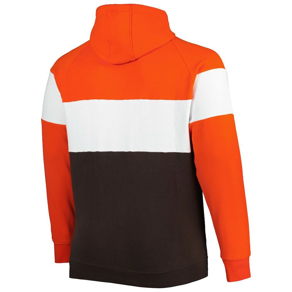 Cleveland Browns New Era Big & Tall Throwback Colorblock Fleece Raglan Pullover Hoodie - Orange/Brown discount