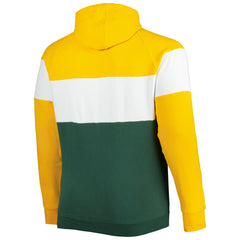 Green Bay Packers New Era Big & Tall Throwback Colorblock Fleece Raglan Pullover Hoodie - Gold/Green outlet