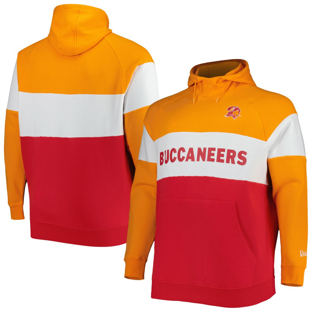 Tampa Bay Buccaneers New Era Big & Tall Throwback Colorblock Fleece Raglan Pullover Hoodie - Orange/Red cheap