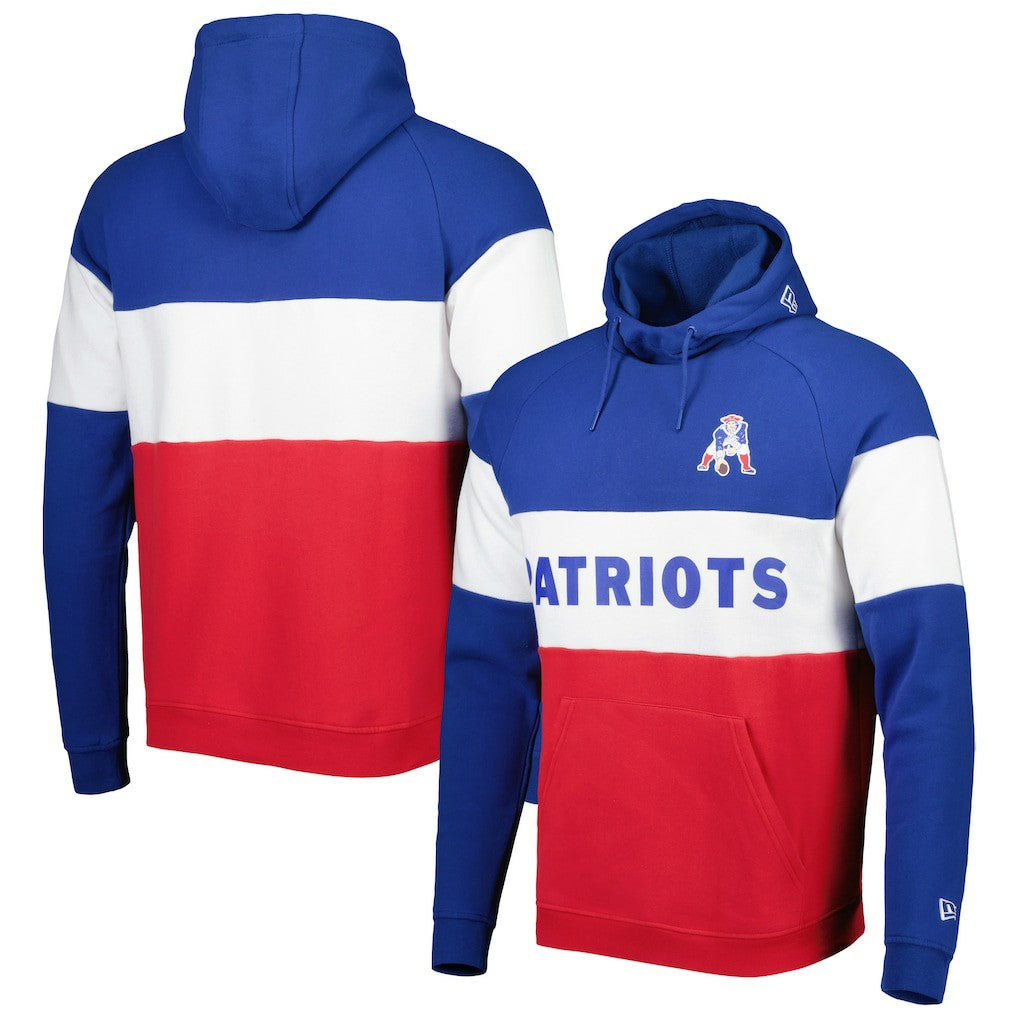 New England Patriots New Era Colorblock Throwback Pullover Hoodie - Red/Royal for sale