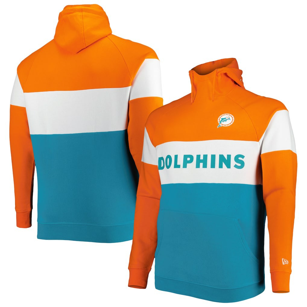 Miami Dolphins New Era Big & Tall Throwback Colorblock Raglan Pullover Hoodie - Aqua online