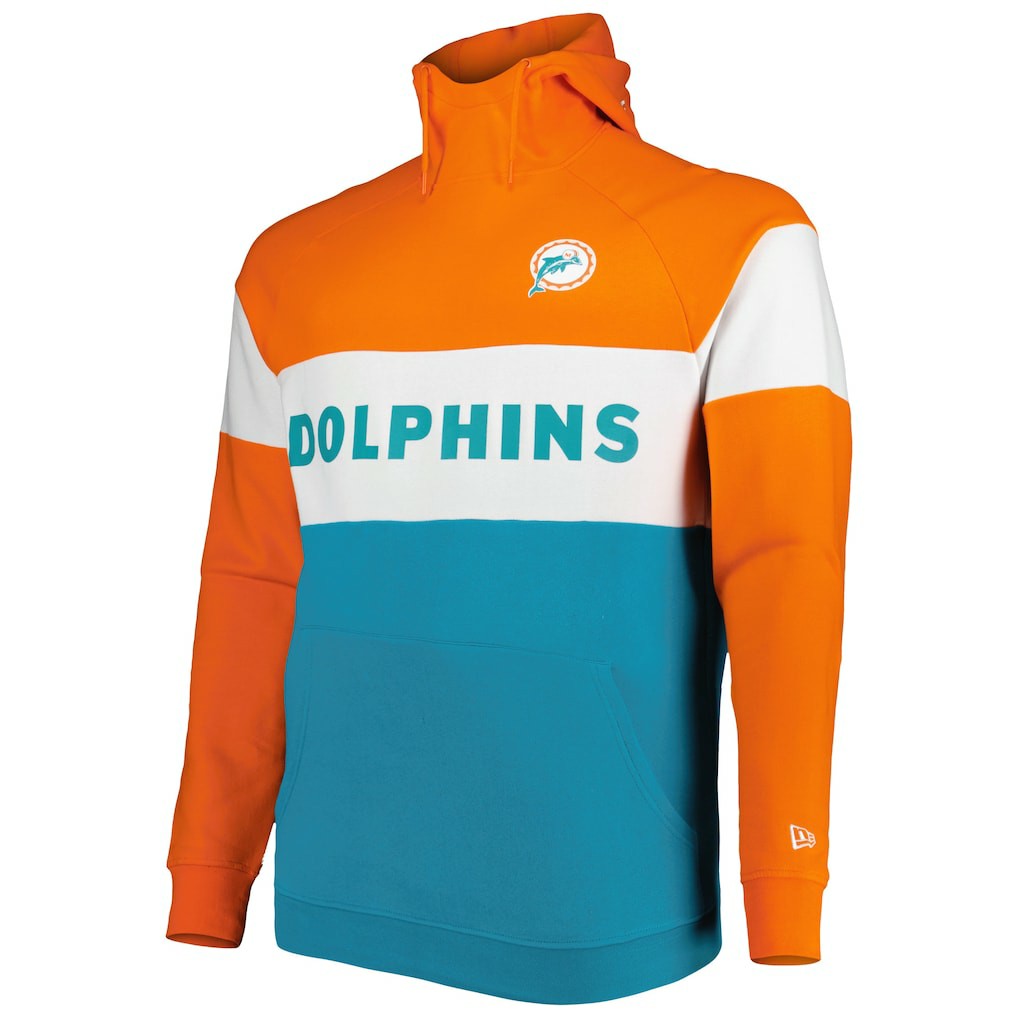 Miami Dolphins New Era Big & Tall Throwback Colorblock Raglan Pullover Hoodie - Aqua online