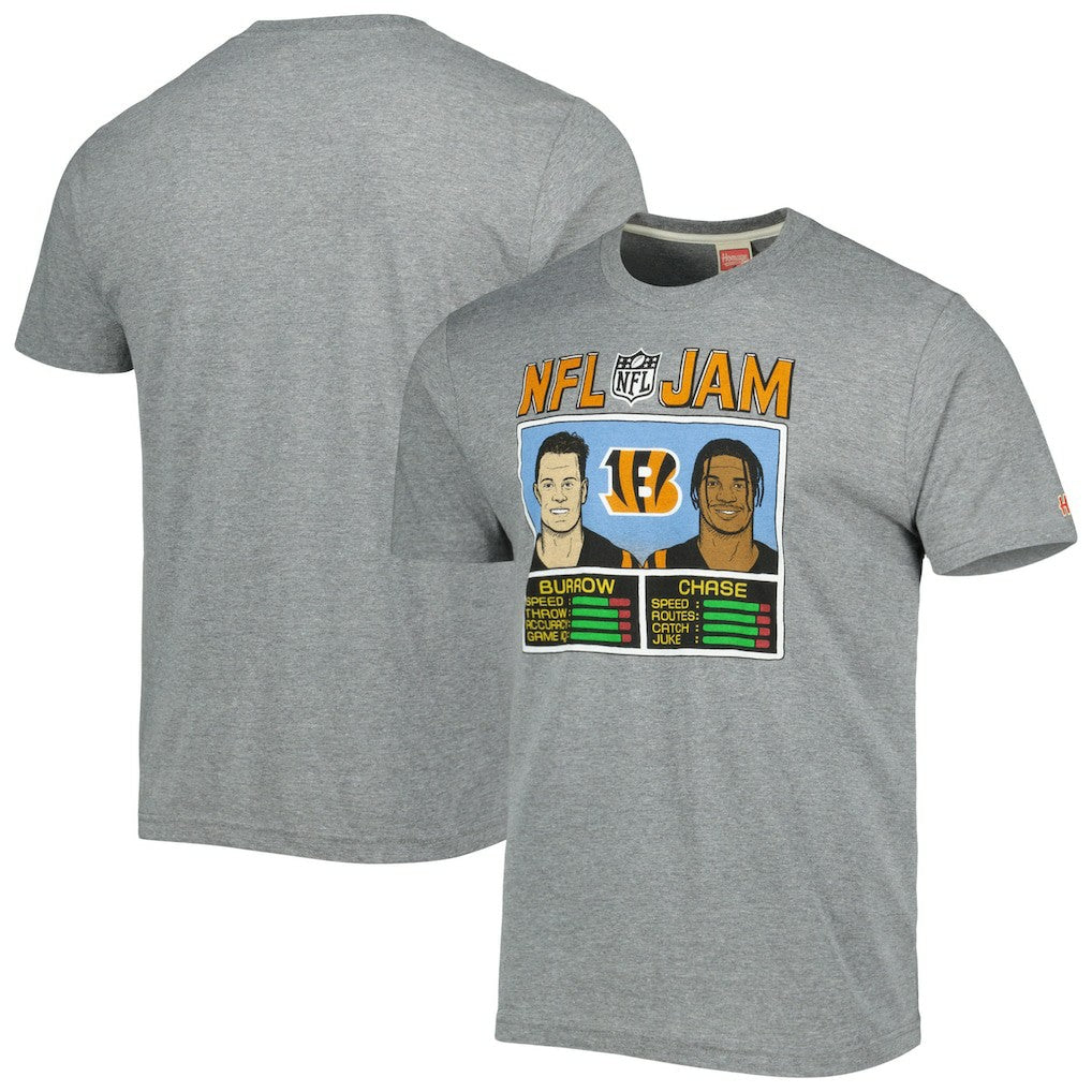 Ja'Marr Chase & Joe Burrow Cincinnati Bengals Homage Unisex NFL Jam Tri-Blend T-Shirt - Heather Gray for sale