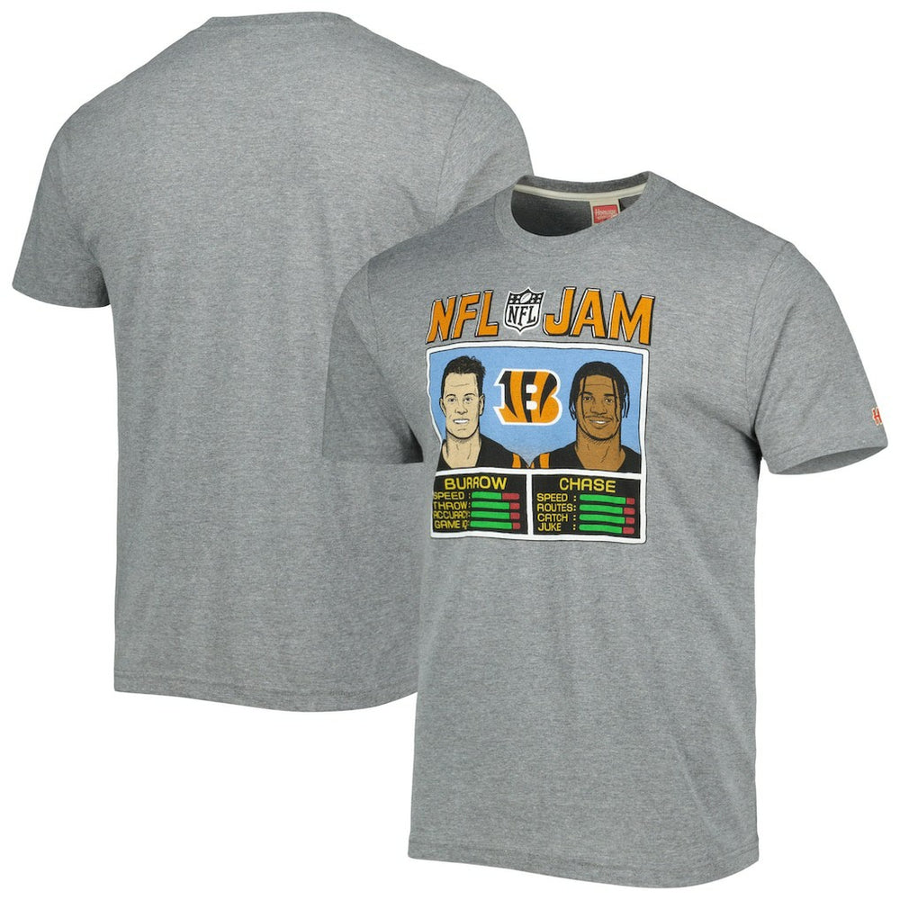 Ja'Marr Chase & Joe Burrow Cincinnati Bengals Homage Unisex NFL Jam Tri-Blend T-Shirt - Heather Gray for sale