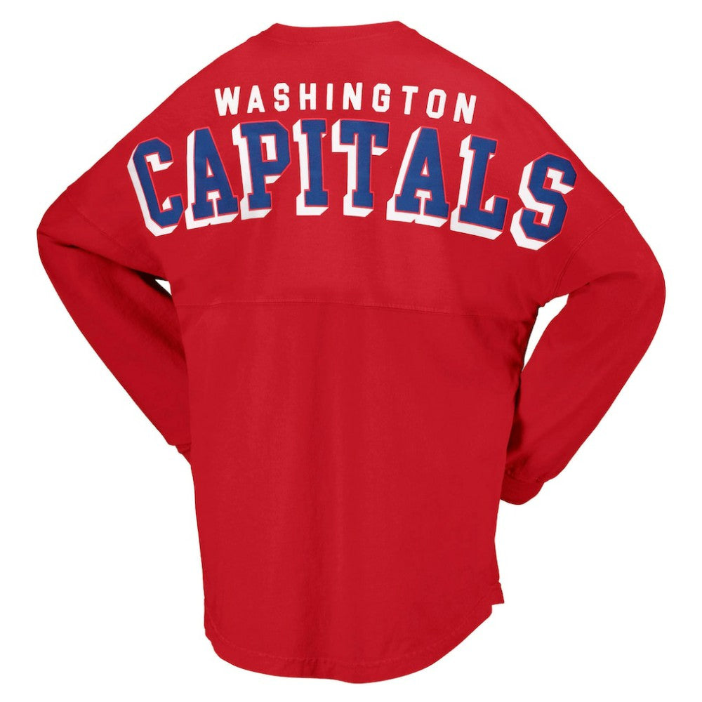 Washington Capitals Fanatics Women's Spirit Lace-Up V-Neck Long Sleeve Jersey T-Shirt Red