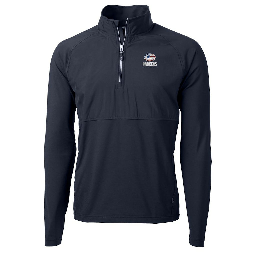 Green Bay Packers Cutter & Buck Adapt Eco Knit Hybrid Recycled Quarter-Zip Pullover Top - Navy on sale