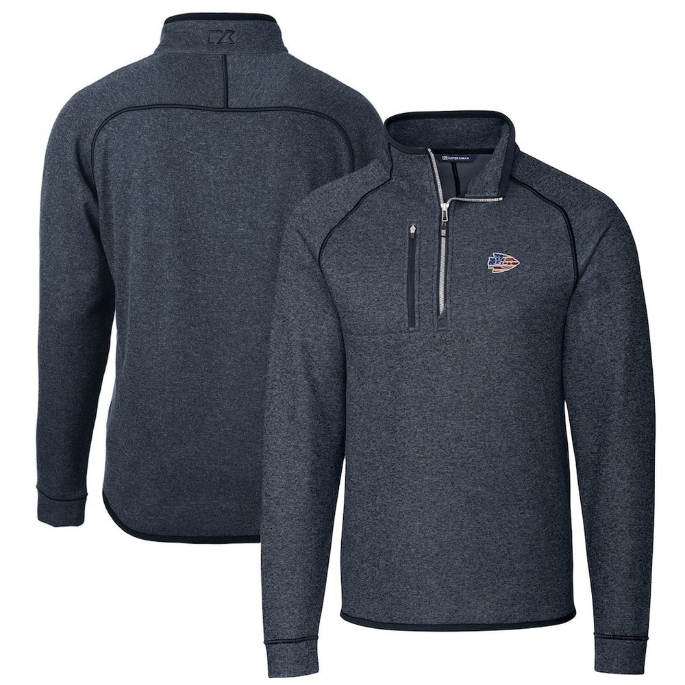Kansas City Chiefs Cutter & Buck Big & Tall Mainsail Sweater Knit Half-Zip Pullover Jacket - Heathered Navy cheap