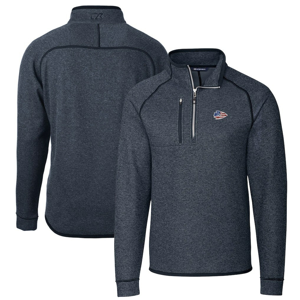 Kansas City Chiefs Cutter & Buck Big & Tall Mainsail Sweater Knit Half-Zip Pullover Jacket - Heathered Navy cheap