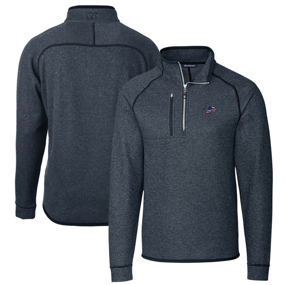Detroit Lions Cutter & Buck Big & Tall Mainsail Sweater Knit Half-Zip Pullover Jacket - Heathered Navy outlet