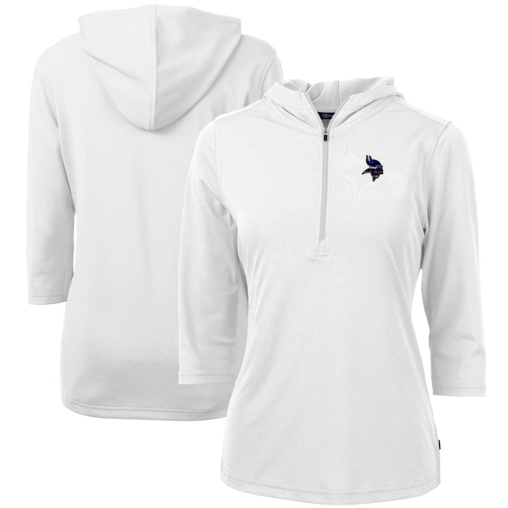 Minnesota Vikings Cutter & Buck Women's Virtue Eco Pique 3/4 Sleeve Half-Zip Pullover Hoodie - White sale