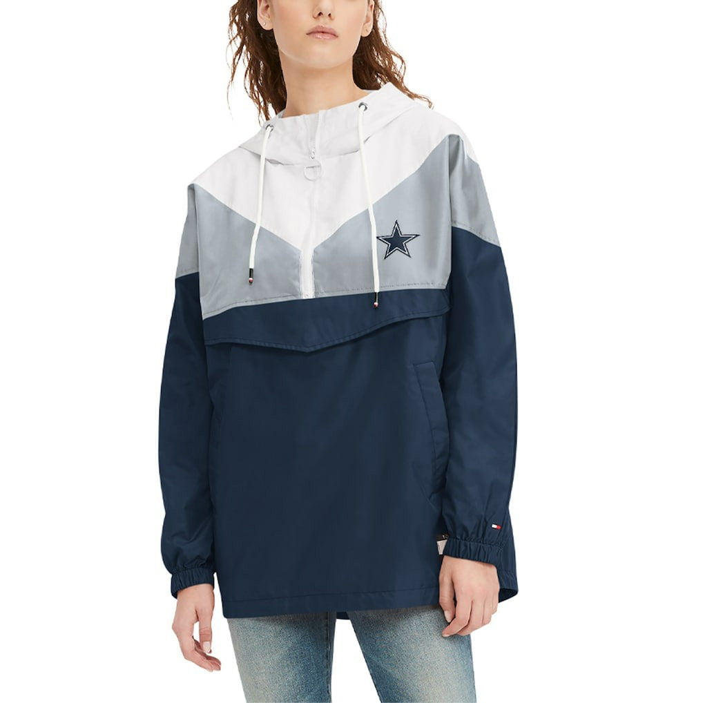 Dallas Cowboys Tommy Hilfiger Women's Staci Half-Zip Hoodie Windbreaker Jacket - White/Navy cheap