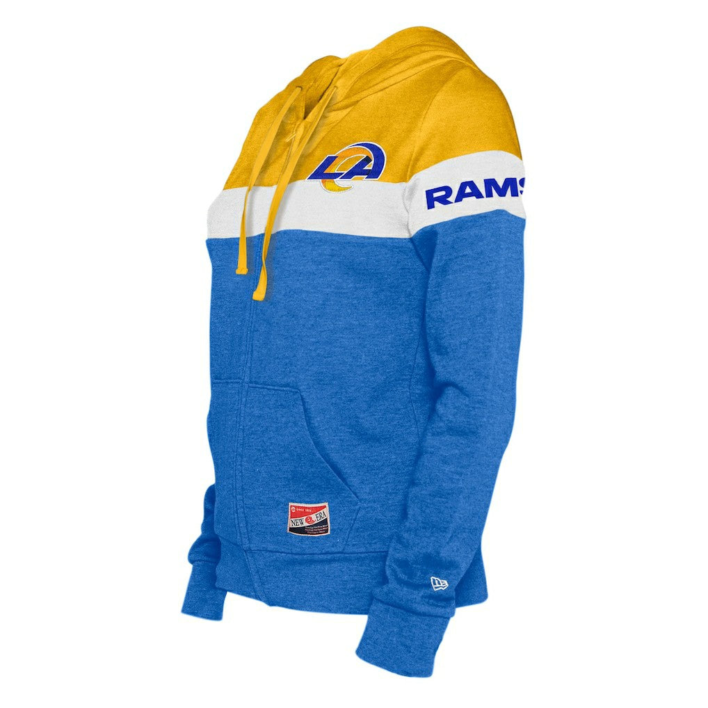 Los Angeles Rams New Era Women's Throwback Colorblock Full-Zip Hoodie - Royal/Gold discount