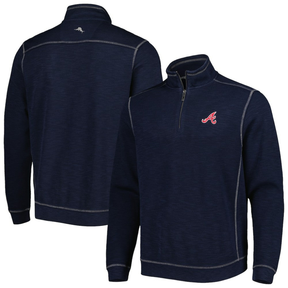 Atlanta Braves Tommy Bahama Tobago Bay Tri-Blend Quarter-Zip Sweatshirt - Blue