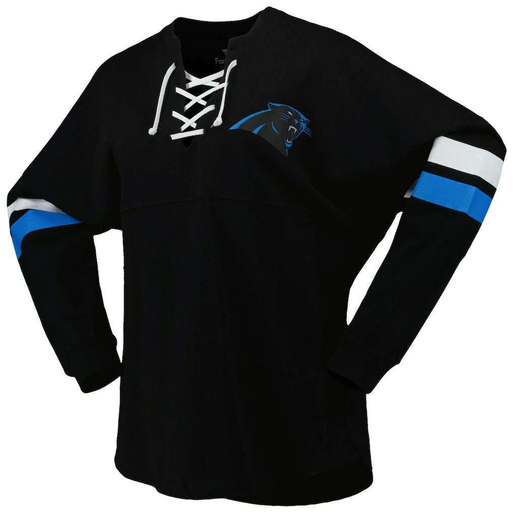 Carolina Panthers Women's Spirit Jersey Lace-Up V-Neck Long Sleeve T-Shirt - Black cheap