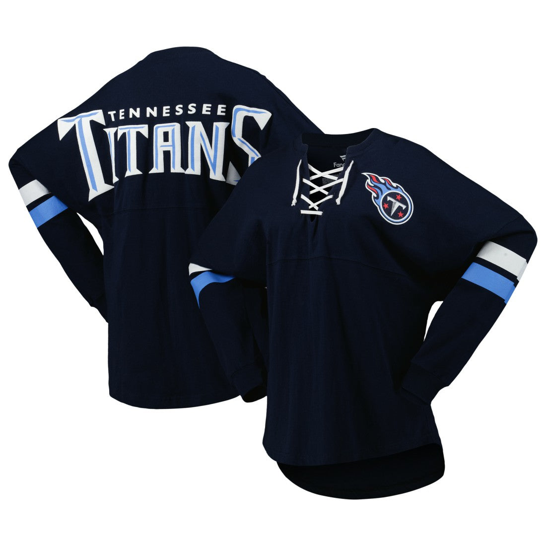 Tennessee Titans Women's Spirit Jersey Lace-Up V-Neck Long Sleeve T-Shirt - Navy discount