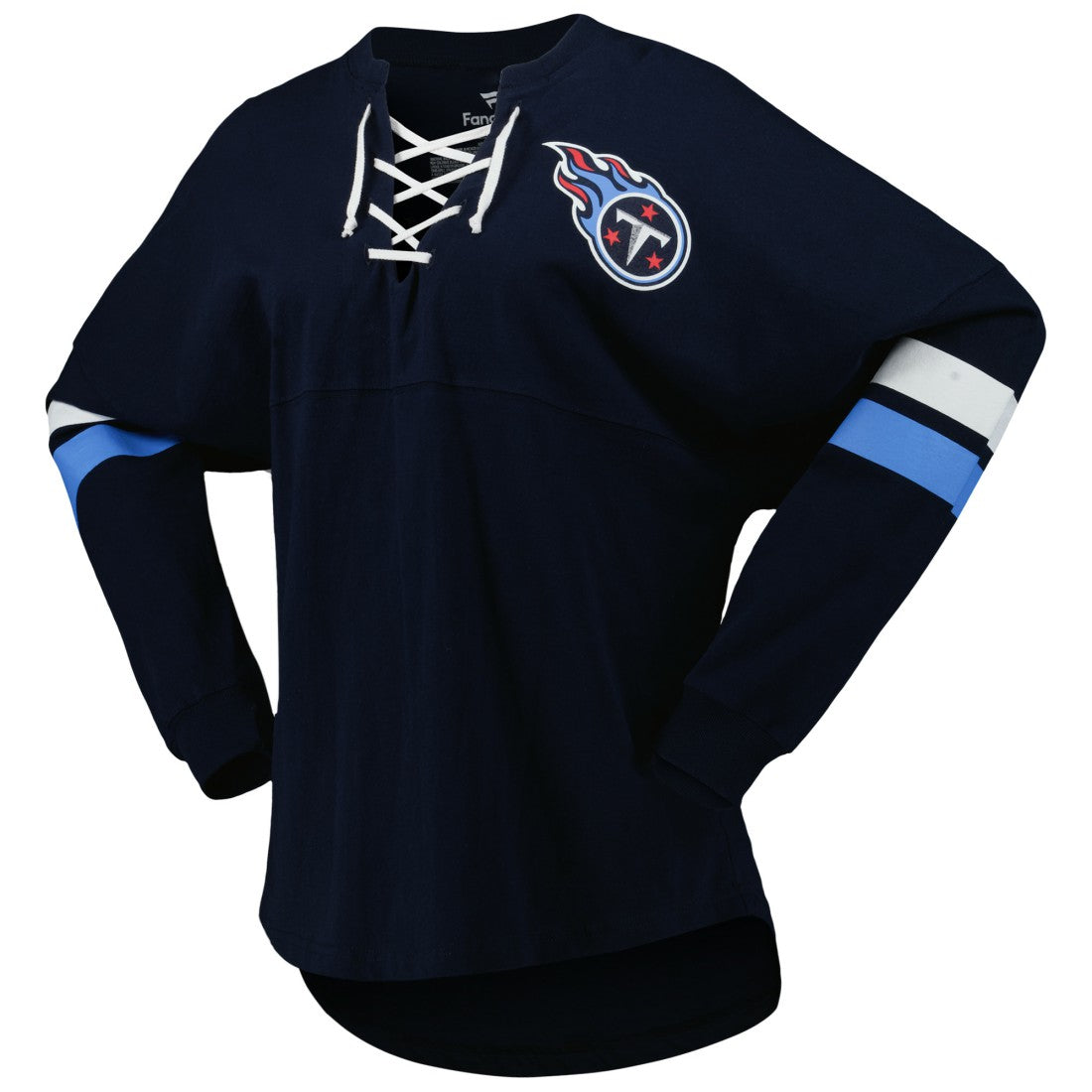 Tennessee Titans Women's Spirit Jersey Lace-Up V-Neck Long Sleeve T-Shirt - Navy discount