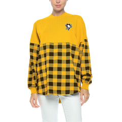Pittsburgh Penguins Fanatics Women's Buffalo Check Long Sleeve T-Shirt Gold