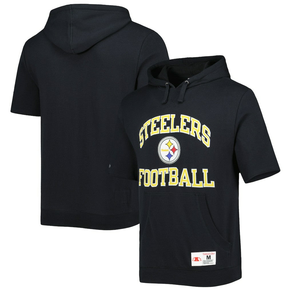 Pittsburgh Steelers Washed Short Sleeve Pullover Hoodie - Black discount