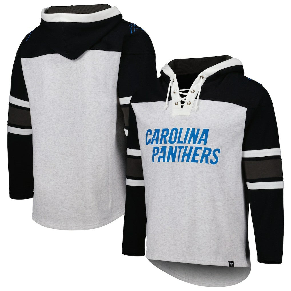 Carolina Panthers '47 Gridiron Lace-Up Pullover Hoodie - Heather Gray outlet