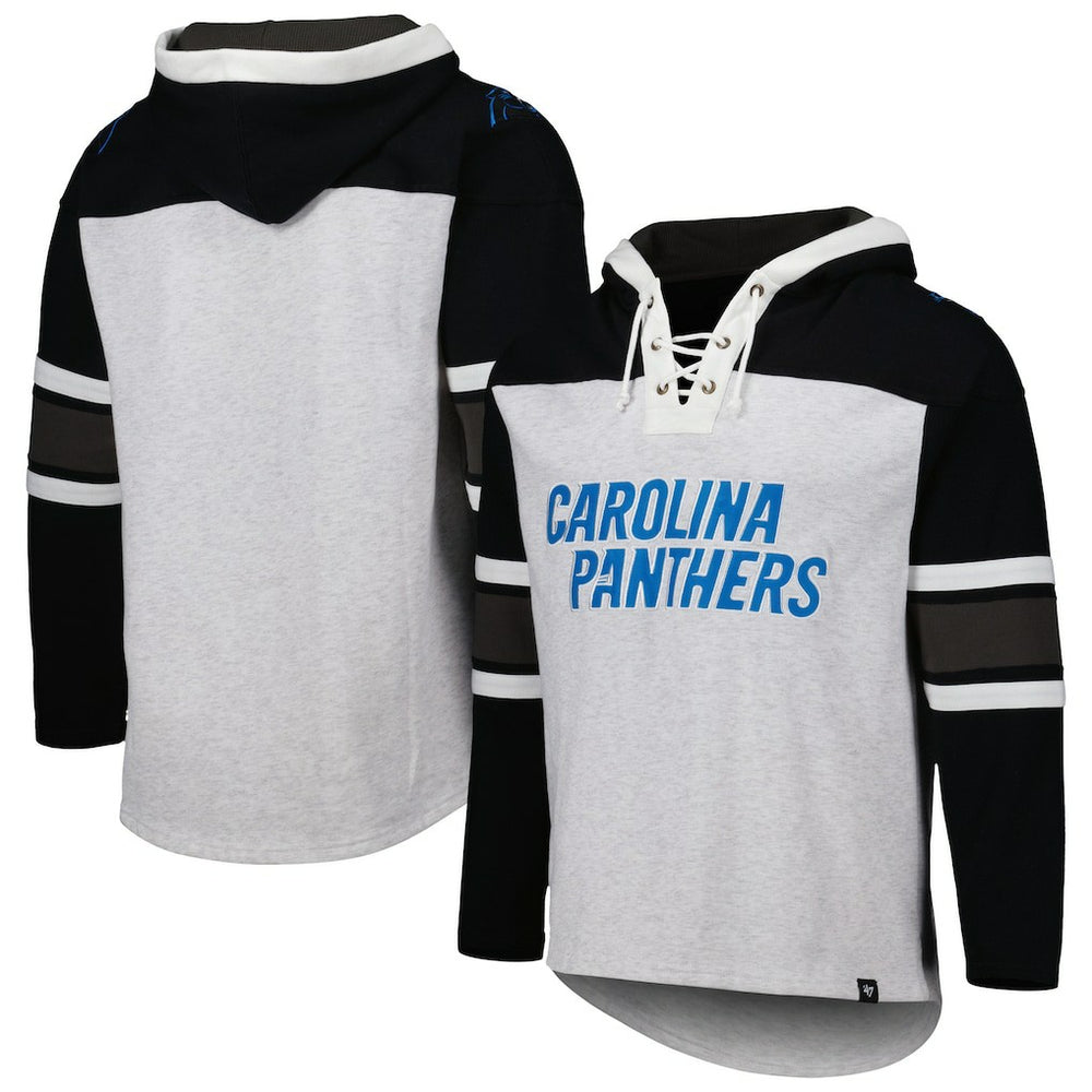 Carolina Panthers '47 Gridiron Lace-Up Pullover Hoodie - Heather Gray outlet