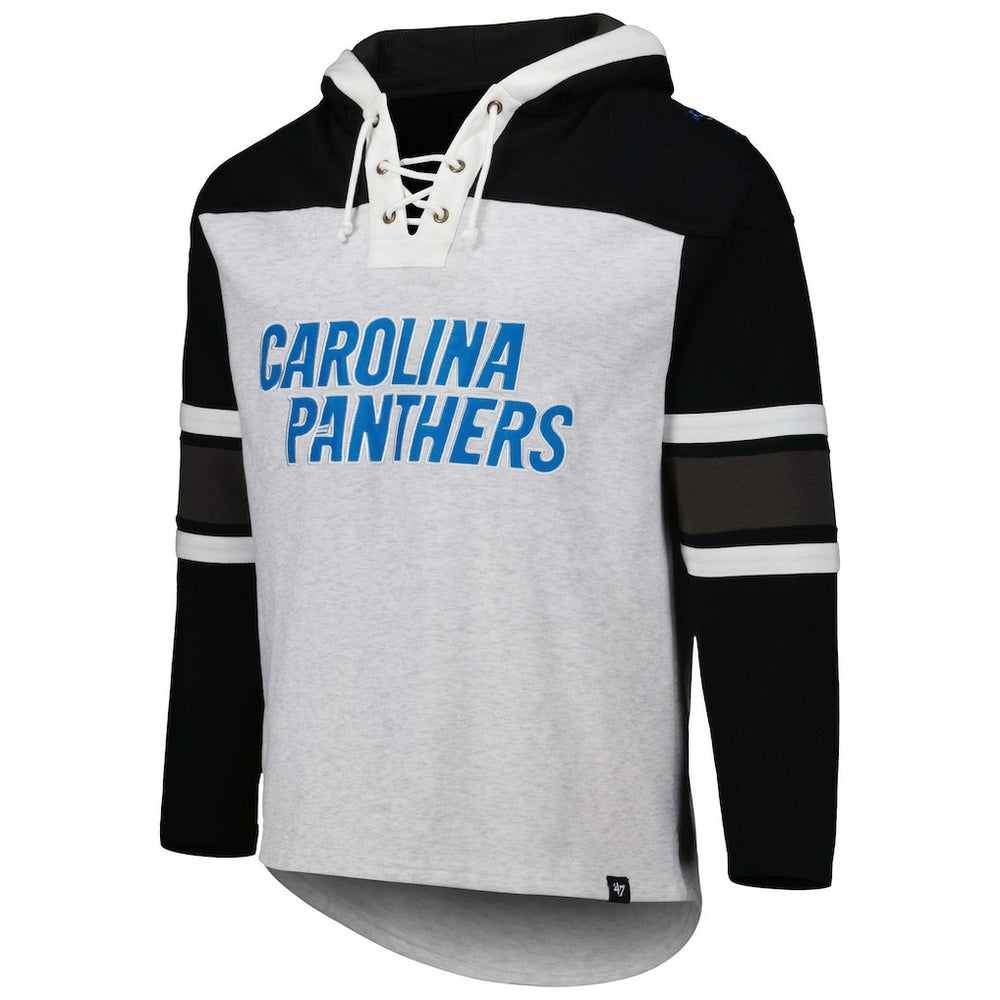 Carolina Panthers '47 Gridiron Lace-Up Pullover Hoodie - Heather Gray outlet
