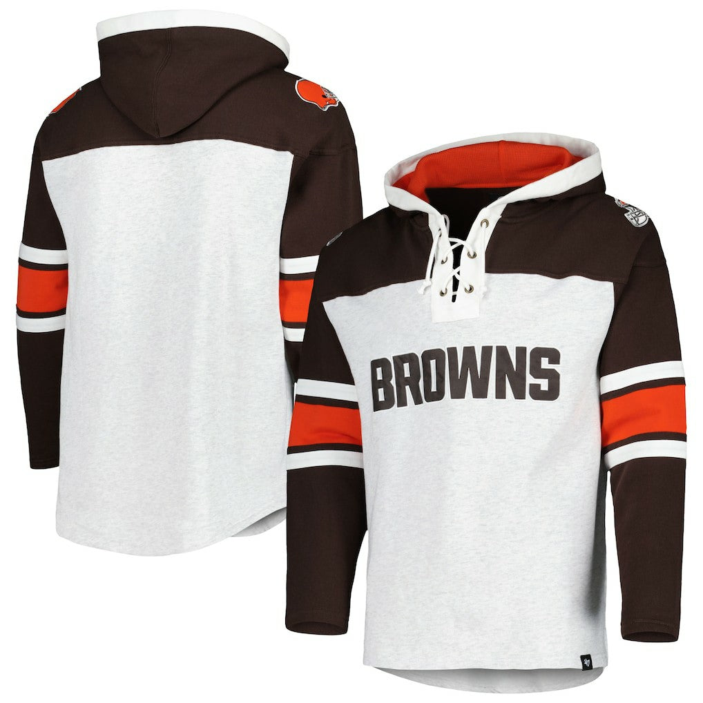 Cleveland Browns '47 Gridiron Lace-Up Pullover Hoodie - Heather Gray online