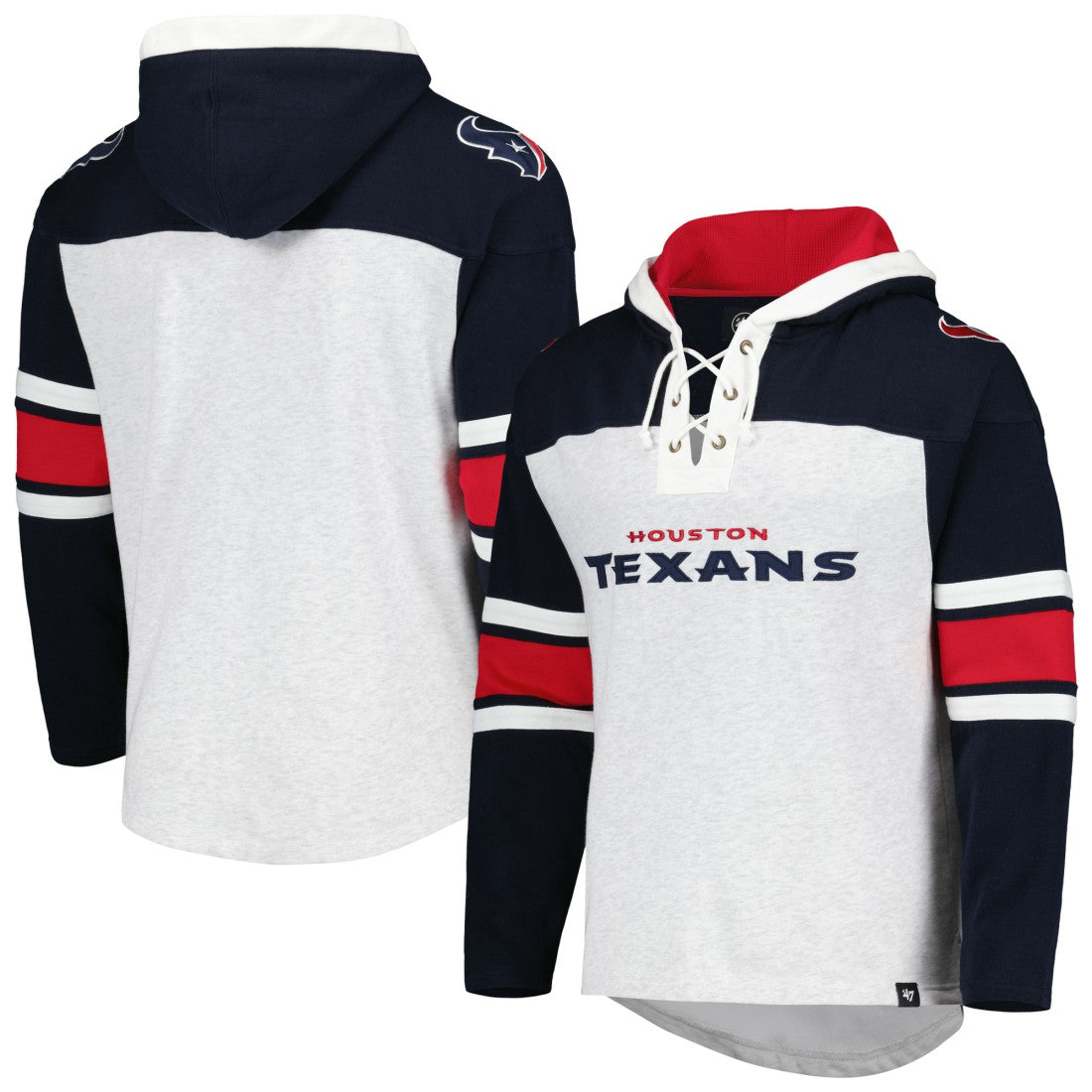 Houston Texans '47 Gridiron Lace-Up Pullover Hoodie - Heather Gray sale