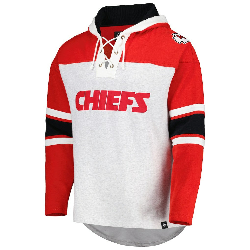 Kansas City Chiefs '47 Gridiron Lace-Up Pullover Hoodie - Heather Gray on sale