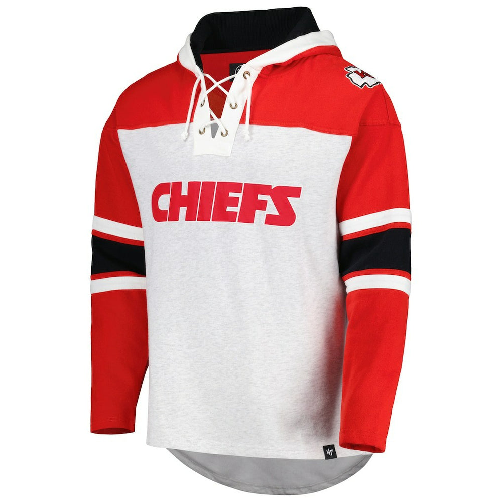 Kansas City Chiefs '47 Gridiron Lace-Up Pullover Hoodie - Heather Gray on sale