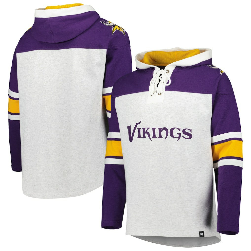 Minnesota Vikings '47 Gridiron Lace-Up Pullover Hoodie - Heather Gray outlet