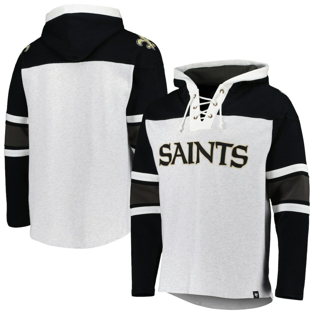 New Orleans Saints '47 Gridiron Lace-Up Pullover Hoodie - Heather Gray on sale