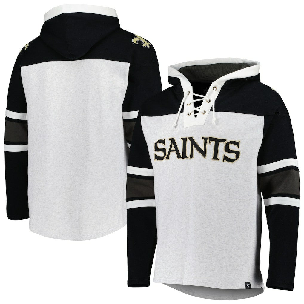 New Orleans Saints '47 Gridiron Lace-Up Pullover Hoodie - Heather Gray on sale