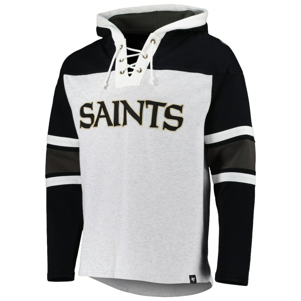 New Orleans Saints '47 Gridiron Lace-Up Pullover Hoodie - Heather Gray on sale