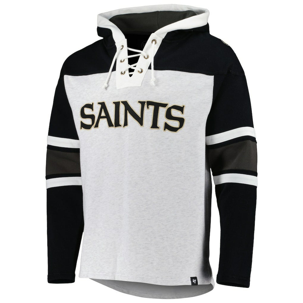 New Orleans Saints '47 Gridiron Lace-Up Pullover Hoodie - Heather Gray on sale
