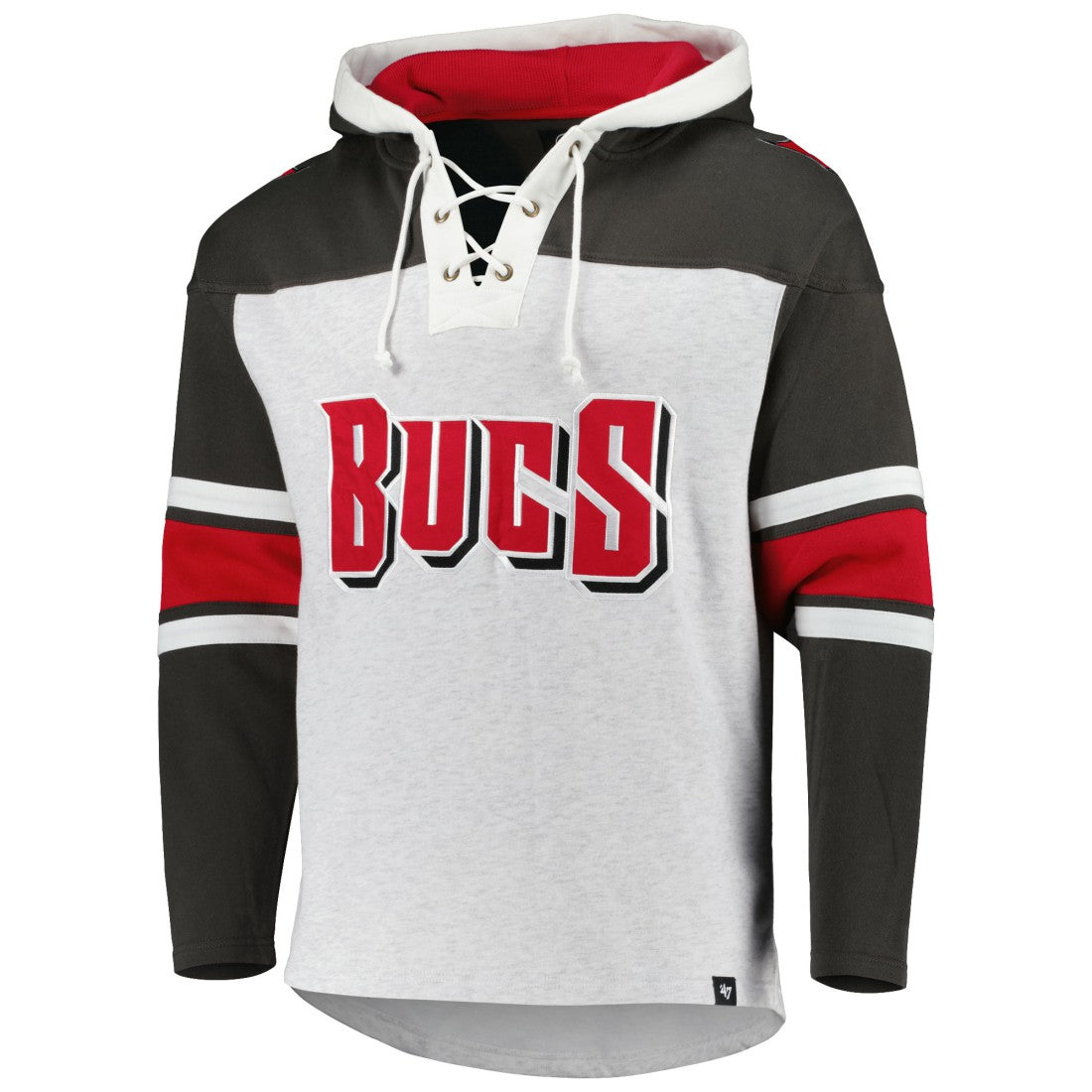 Tampa Bay Buccaneers '47 Gridiron Lace-Up Pullover Hoodie - Heather Gray sale