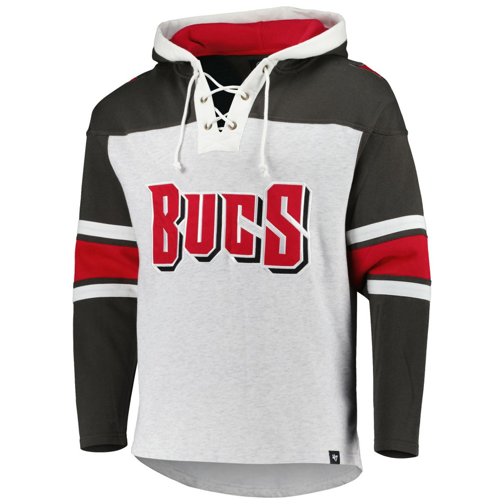 Tampa Bay Buccaneers '47 Gridiron Lace-Up Pullover Hoodie - Heather Gray sale