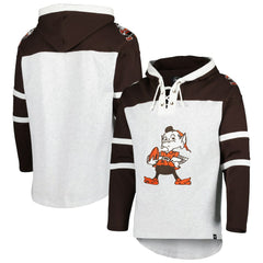 Cleveland Browns '47 Brownie The Elf Historic Logo Gridiron Lace-Up Pullover Hoodie - Heather Gray cheap