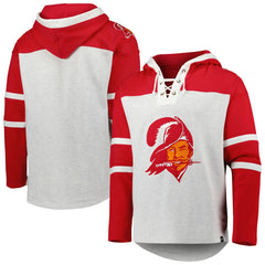 Tampa Bay Buccaneers '47 Historic Logo Gridiron Lace-Up Pullover Hoodie - Heather Gray for sale