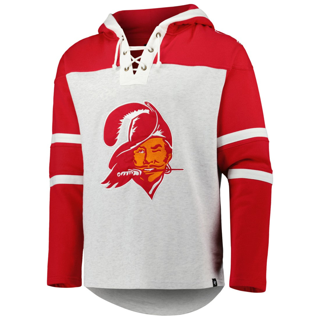 Tampa Bay Buccaneers '47 Historic Logo Gridiron Lace-Up Pullover Hoodie - Heather Gray for sale