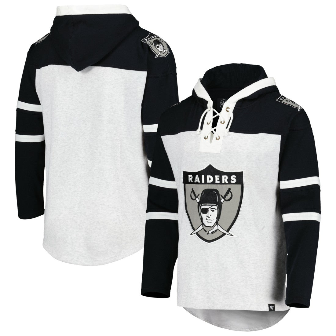 Las Vegas Raiders '47 Historic Logo Gridiron Lace-Up Pullover Hoodie - Heather Gray sale