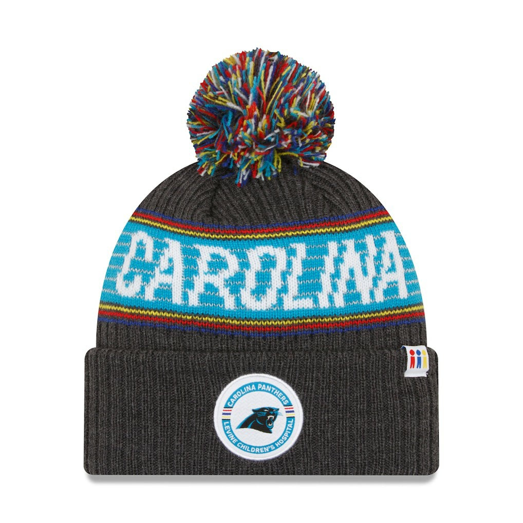 Carolina Panthers New Era 2022 Greg Olsen x Atrium Health Levine Children's Hospital Pom Knit Hat - Heather Charcoal cheap