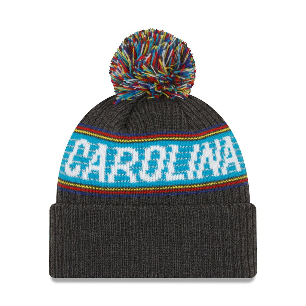 Carolina Panthers New Era 2022 Greg Olsen x Atrium Health Levine Children's Hospital Pom Knit Hat - Heather Charcoal cheap