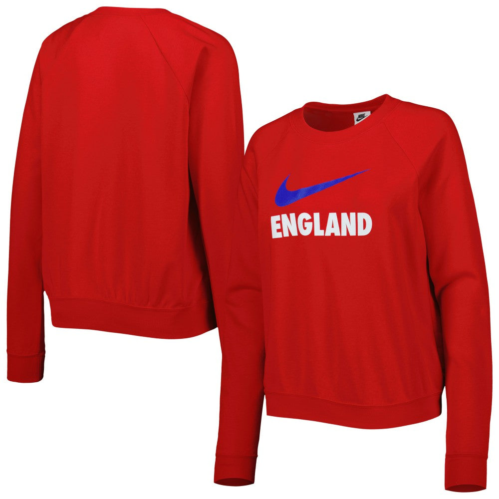 England National Team Women's Lockup Varsity Tri-Blend Raglan Pullover Sweatshirt - Red | Nike for sale