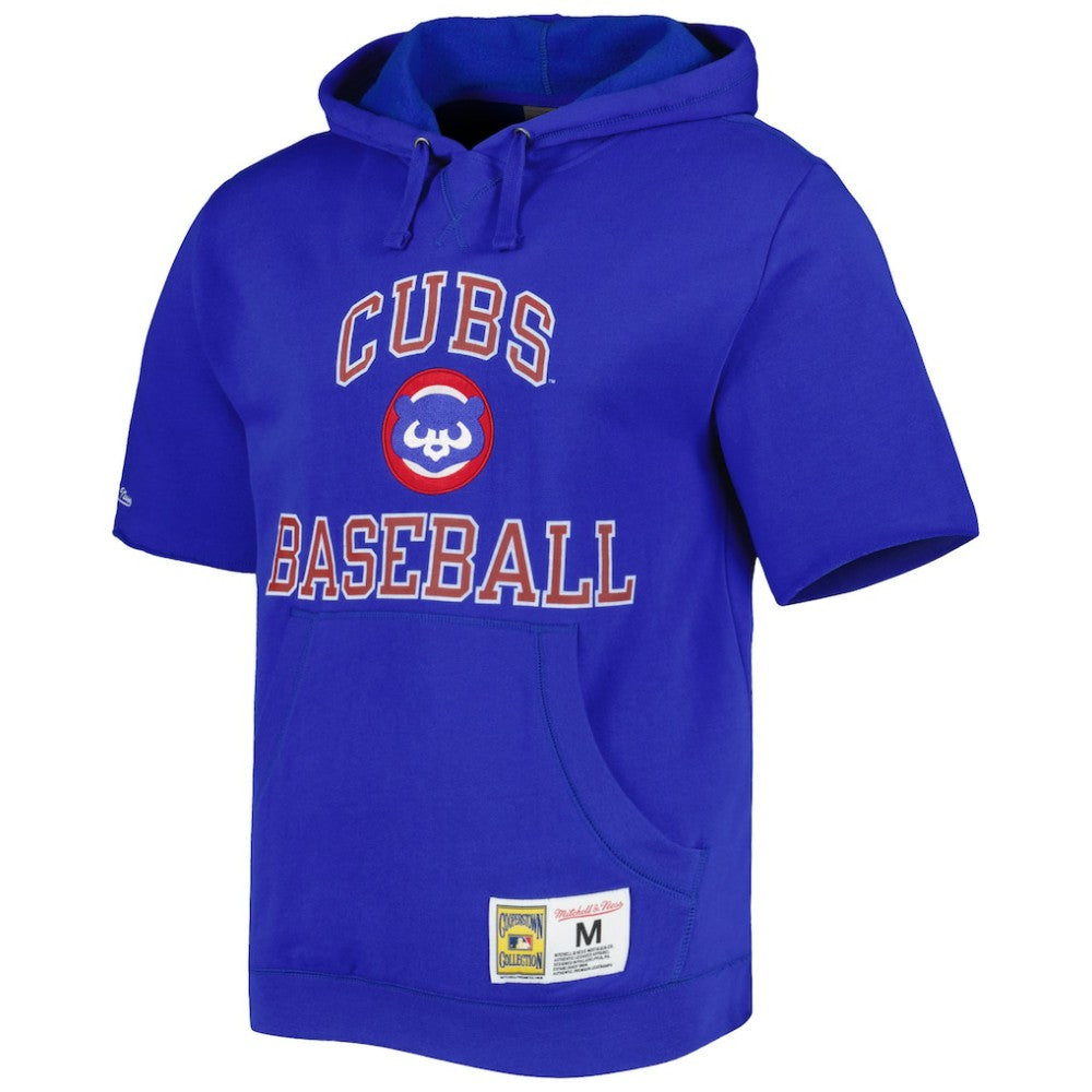 Chicago Cubs Cooperstown Collection Washed Fleece Pullover Short Sleeve Hoodie - Royal | Mitchell & Ness