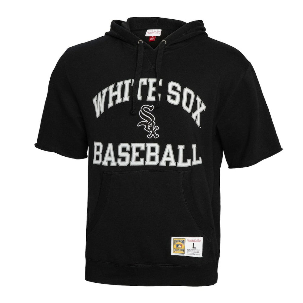 Chicago White Sox Cooperstown Collection Washed Fleece Pullover Short Sleeve Hoodie - Black | Mitchell & Ness