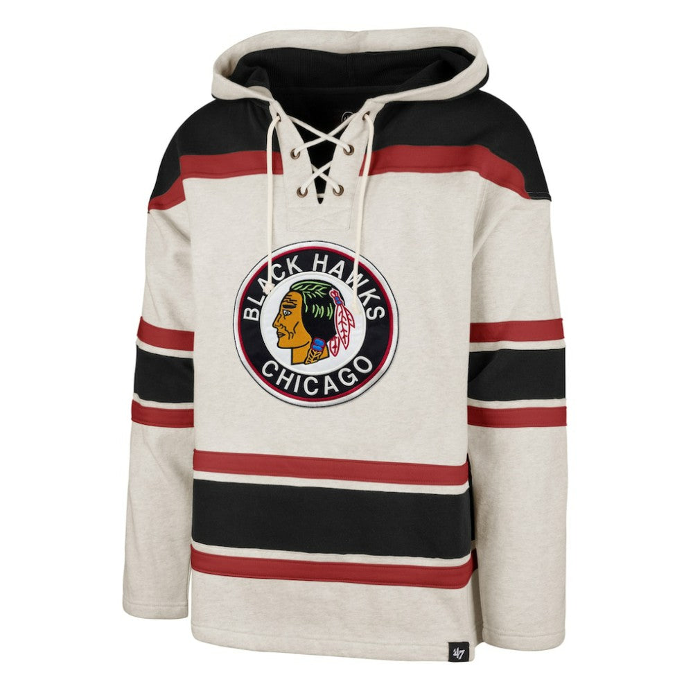 Chicago Blackhawks '47 Rockaway Lace-Up Pullover Hoodie Oatmeal