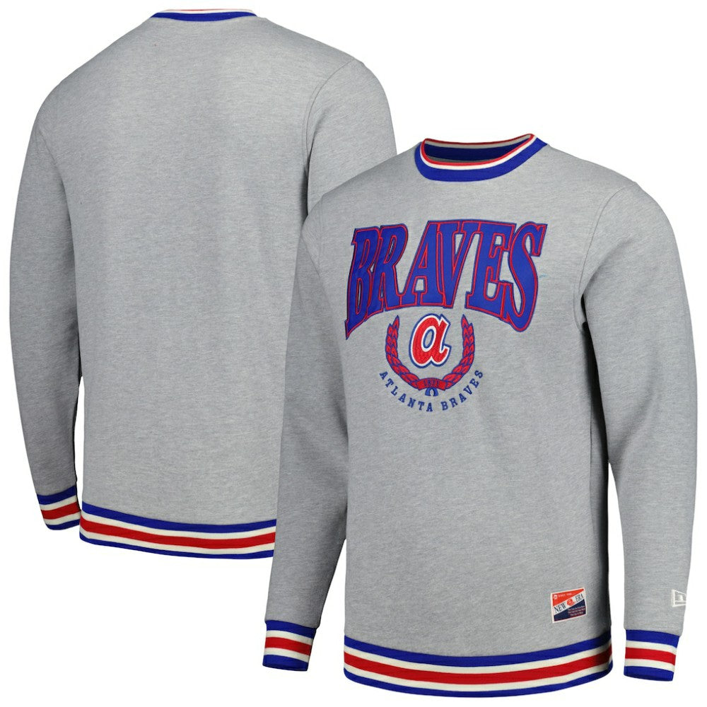 Atlanta Braves Throwback Classic Pullover Sweatshirt - Heather Gray | New Era